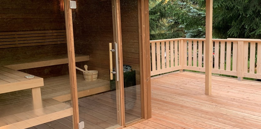 Exteriérová fínska sauna, záhradná